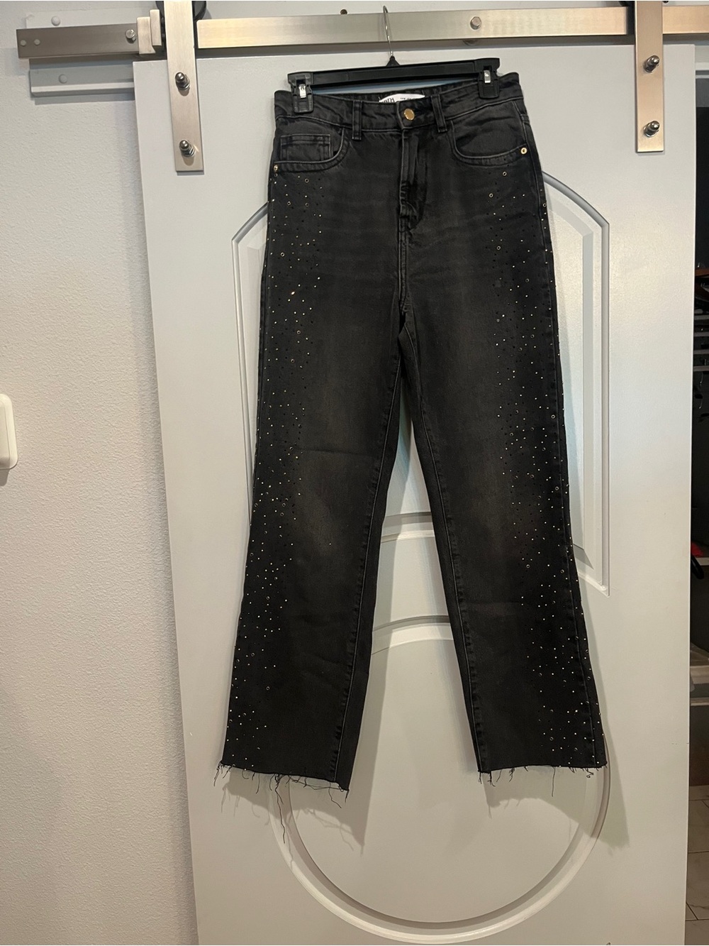 Zara Black rhinestone & Stud-Embellished wide Leg Jeans. So Chic!
